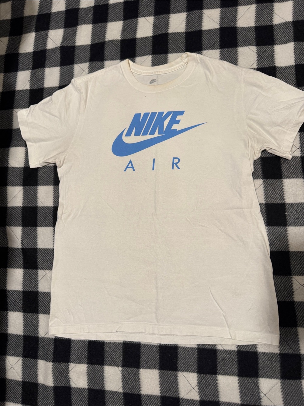 Nike Men's White T-Shirt with Light Blue Air Logo